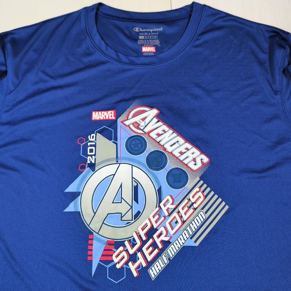 Champion RunDisney Marvel Avengers Mens L Blue Long Sleeve Shirt 2016 Double Dry - Picture 4 of 11